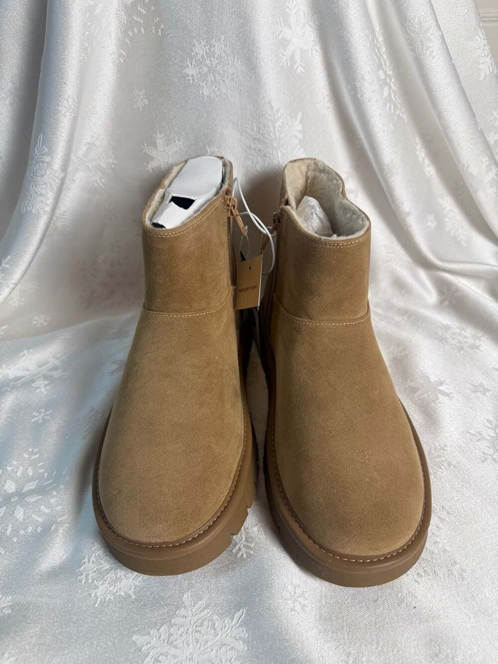 Universal Thread May Tan Faux Suede Sherpa Ankle Boots Memory Foam Size 9 NWT